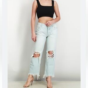 We the‎ free mid rise straight dramatically distressed &  frayed hem jeans Sz 28